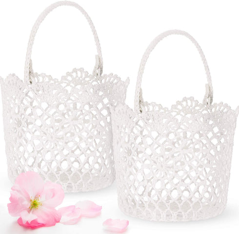 White Basket Handle Wedding Flower Girl Baskets, 5.90 x 4.72 x 4.33 Inch (2 Packs)