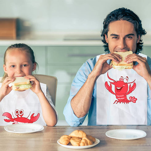 30 Pieces Disposable Adults Bibs Including 23 Inches 15 Pieces Lobster Bibs and 15 Pieces Crab Bibs Plastic Funny Bibs for Seafood Restaurants and Crawfish Parties