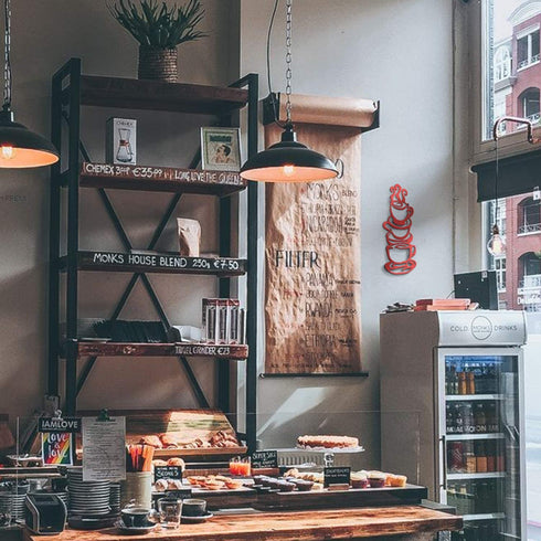 Coffee Cup Metal Wall Art, Farmhouse Kitchen Restaurant Decor Coffee Bar Sign, Red