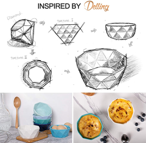 6oz Ramekins Bowl Set - Delling Souffle RamekinsDish - Porcelain Geometric Snack/Dessert Bowls Set of 6