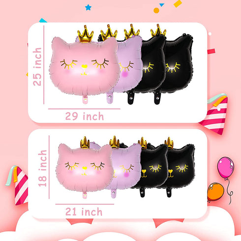 8 Pieces Crown Cat Foil Balloons Cute Kitty Cat Birthday Balloons Animal Balloons for Girls Kitten Pet Cat Birthday Party Supplies Decorations, Pink and Black