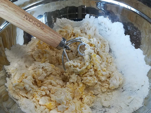 Danish Dough Whisk Dutch Bread Whisk Hook Wooden Hand Mixer Bread Baking Tools for Cake Bread Pizza Pastry Food Biscuits Kitchenware Tool Stainless Steel Ring 13.5 inches 0.22 lb/pcs, Pack of 2