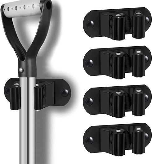 HYRIXDIRECT Mop and Broom Holder Wall Mount Heavy Duty Stainless Steel Wall Mounted Broom Organizer Laundry Room Home Garden Garage Storage and Organization Rack (Black)