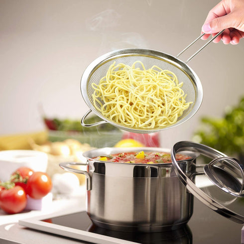 Fine Mesh Strainer, Stainless Steel Fine Mesh Sieve, Set of 3 Small Strainers Fine Mesh for Kitchen, Silver Colander Sieve Sifter with Long Handle, 3.2", 5.3", 7.8"