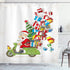 Ambesonne Christmas Shower Curtain, Santa on Motorbike Scooter with Tree and Gifts Funny Cartoon Style Bird, Cloth Fabric Bathroom Decor Set with Hooks, 69" W x 70" L, White Green and Red