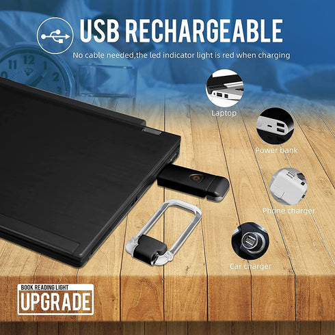 EGWASER Book reading light, Portable USB Rechargeable LED Clip on Book Lights for Reading in Bed, 3 Brightness Adjustable Dimmable Bookmark Light for Eye-Protection, Reading Lamp for Bookworms (Black)