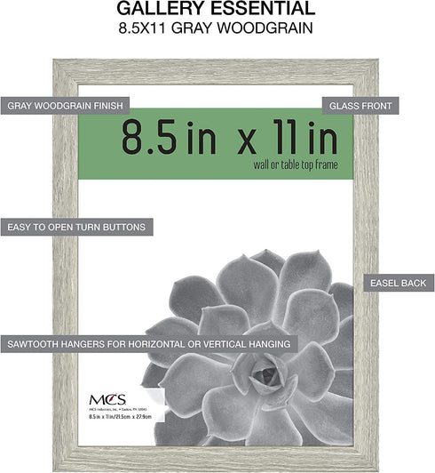 MCS Gallery Essential Frame, Gray Woodgrain, 8.5 x 11 in, 2 pk