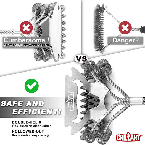 GRILLART Grill Brush and Scraper Bristle Free, 17-Inch Grill Cleaning Brush, Stainless Steel