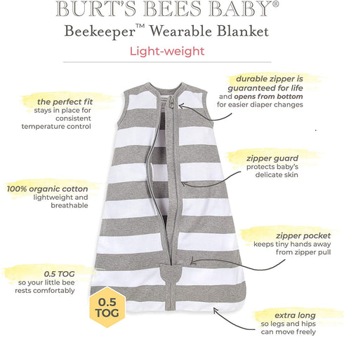 Burt's Bees Baby Unisex-Baby Beekeeper Wearable Blanket, 100% Organic Cotton, Swaddle Transition Sleeping Bag