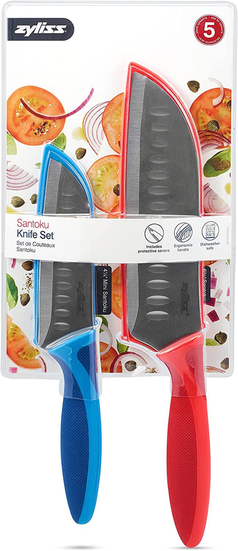 ZYLISS 2 Piece Santoku Knife Set with Sheath Covers, Stainless Steel