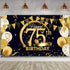Birthday Party Decoration Extra Large Fabric Black Gold Sign Poster for Anniversary Photo Booth Backdrop Background Banner, Birthday Party Supplies, 72.8 x 43.3 Inch (75th)