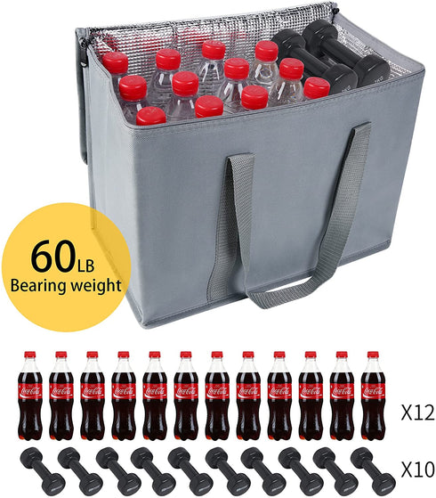 2-Pack XL Insulated Grocery shopping bag, Grey, Delivery,pizza,reusable bags, Sturdy zipper,Collapsible,tote,cooler,thermal,for instacart, for Doordash,Beach,waterproof transport