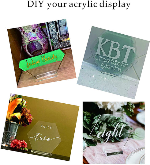 XIAOYUE 5 Sets Acrylic Blanks Hexagon with Stand,DIY Clear Wedding Signs,Personalized Hand Lettered Table Numbers (2.5'')
