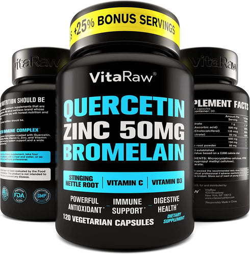 ???????????? Quercetin 500mg Supplement with Bromelain, Vitamin C, Zinc 50mg, & Vitamin D3 5000 IU - for Cardiovascular Health, Anti Inflammation, & Immune Response - 5 in 1 Immunity Health Supplement