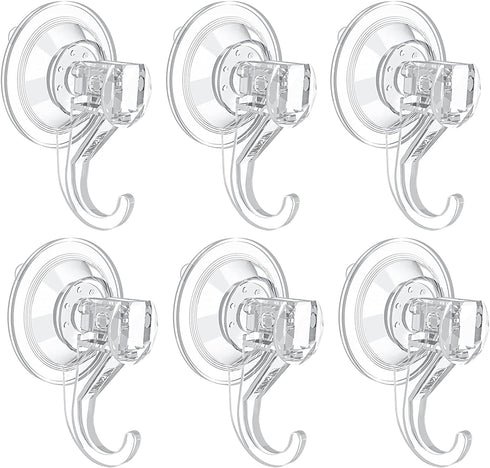 Suction Cup Hooks, VIS'V Small Clear Removable Heavy Duty Suction Hooks Strong Window Glass Door Suction Cup Hangers Kitchen Bathroom Shower Wall Hooks for Towel Loofah Utensils Wreath - 6 Packs