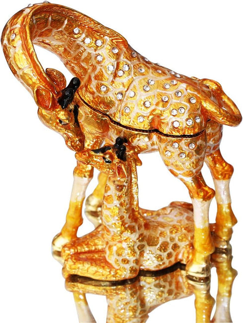 Waltz&F Hand Painted Enameled Giraffe mother and child Decorative Hinged Jewelry Animal Trinket Box Unique Home Decor
