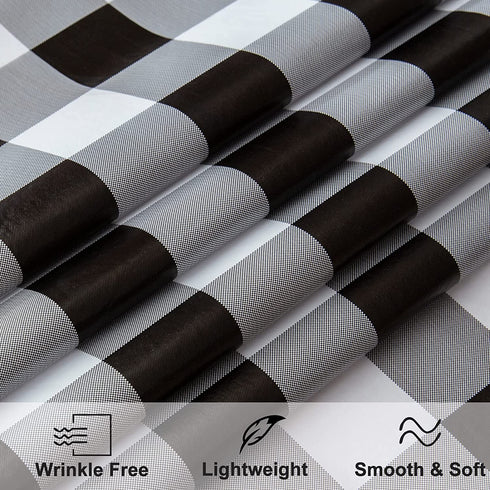 misaya 60" Round Tablecloth, Buffalo Plaid Vinyl Table Cloth, Waterproof Table Cover with Flannel Backing for Kitchen, Fall Picnic, Halloween and Christmas Party, Black and White