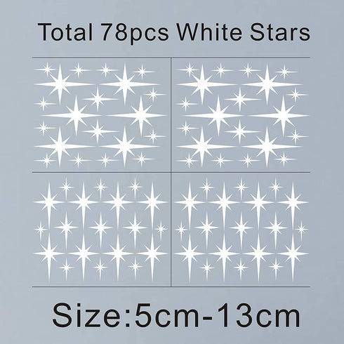 Retro Star Vinyl Wall Decals, Starbursts Wall Stickers for Nursery, Kids Room Wall Decals, Unique Wall Decals for Baby Girls Boys Bedroom, Nursery Decor Y10 (White)
