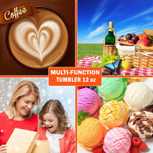 CHILLOUT LIFE Stainless Steel Wine Tumblers 2 Pack 12 oz - Double Wall Vacuum Insulated Wine Cups with Lids and Straws Set for Coffee, Wine, Cocktails (Rainbow)