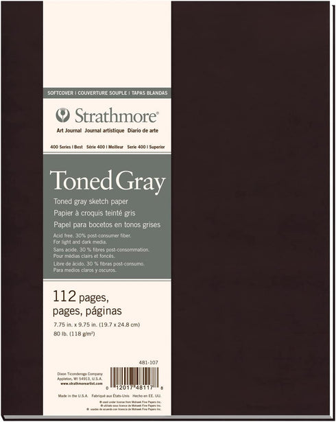 Strathmore 481-107 Softcover Art Sketch Journal, 7.75" X 9.75", Toned Gray, 112 Pages