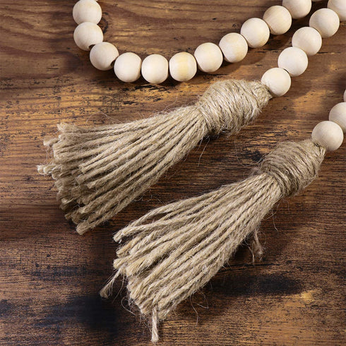 Garneck 58in Wood Bead Garland,Rustic Country Beads Wood Bead Tassel,Farmhouse Wall Hanging Prayer Beads Home Christmas Tree Decoration (1 Pack) (58inch) (1pack-58inch)