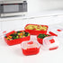 Sistema Heat and Eat 4 Rectangular Food Containers with Lids 1.25L + 2X 525ml | Locking Clips & Steam Release Vents | BPA-Free Microwave Set, 2x 1.25 Litre + 2x 525 ml, Red