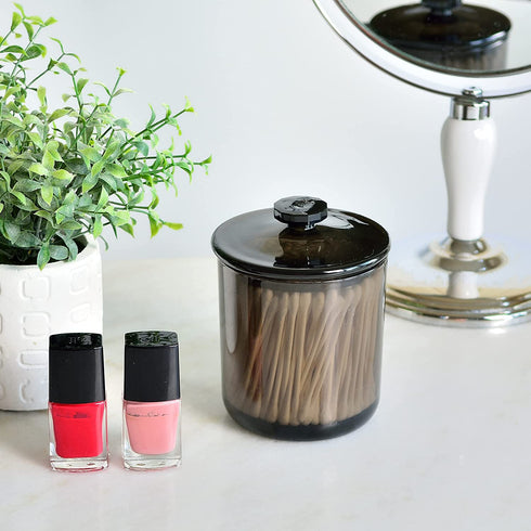 Youngever 2 Pack 15 Ounce Black Plastic Apothecary Jars, Qtip Holder, Cotton Swab Holder, Bathroom Vanity Organizer for Cotton Balls, Cotton Pads, Qtips