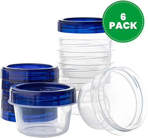 Twist Top Deli Containers Clear bottom With blue Top Twist on Lids Reusable, Stackable, Food Storage Freezer Container (6, 4 OUNCE)