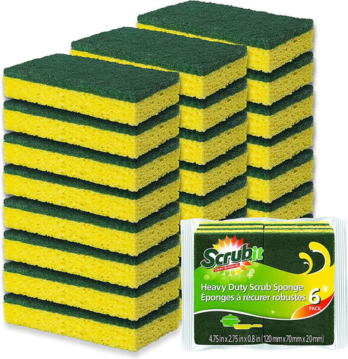 SCRUBIT Heavy Duty Scrub Sponges - Dishwashing Sponge Along with A Thought Scouring Pad -Ideal for Cleaning Kitchen ,Dishes, Bathroom- Yellow- 24 Dish sponges