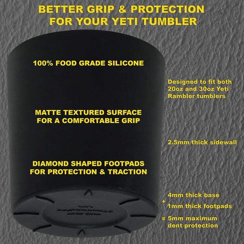 Silicone Boot Sleeve Protector for 20oz, 26oz, 30oz Yeti Rambler Tumbler Cups and 32oz Hydro Flask Tumbler (Black)