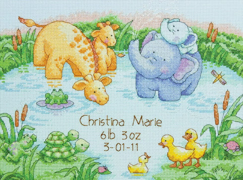 Dimensions Little Pond Birth Record Counted Cross Stitch Kit, Baby Shower Gift, 12? x 9?