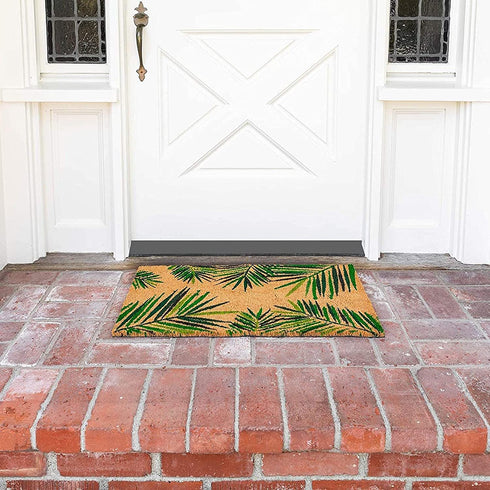 Tropical Green Palm Welcome Mat, Natural Coir Doormat (30 x 17.2 x 0.5 in)