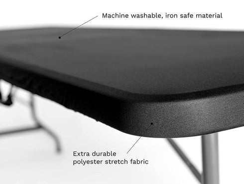 Iceberg iGear Stretch Fabric Table Top Cap Cover, Solid Black, Poly Spandex, For 8 Long Tables