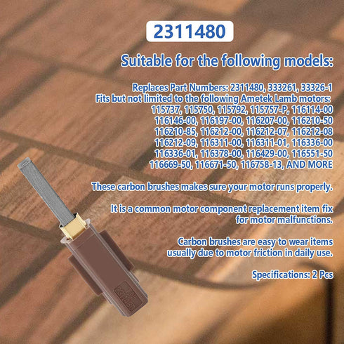 Koatukys 2311480 Vacuum Cleaner Motor Carbon Brush Replaces Part Numbers 333261 & 33326-1 (2/Pack)