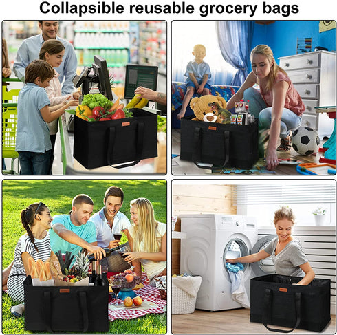 Large Utility Tote Bag, Reusable Grocery Bags Collapsible Tote, Large Tote Bag With Handles Utility Tote Shopping Bags for Groceries, Storage, Picnic, Beach, Pool (Black)