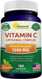 Vitamin C Liposomal Complex - 1500mg Supplement - 180 Capsules - High Absorption VIT C Ascorbic Acid Pills - Supports Immune System & Collagen Health - 90 Servings