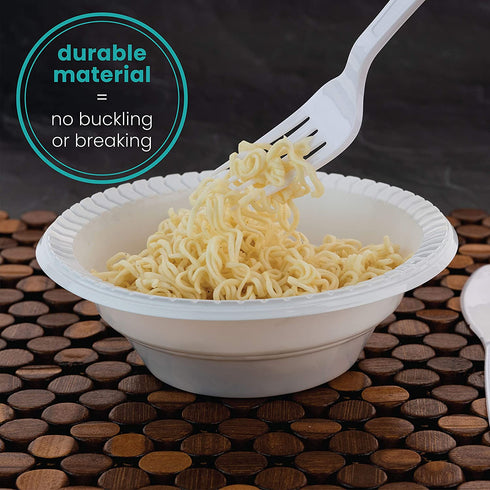 Plasticpro Round Plastic Bowls Microwaveable, Disposable, White, (50, 16 ounce)