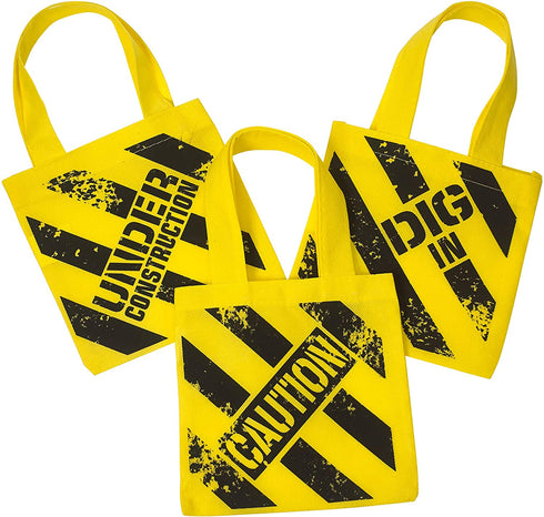 Construction Birthday Party Supplies - (24 Pack) Construction Party Hat & Mini Tote Bag Supplies - (12) Yellow Toy Hats and (12) Under Construction Goodie Bags