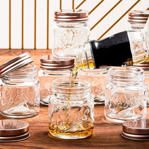 Mini Mason Jars Shot Glasses with Lids in Bulk Set (2 Ounce, 12-Pack)