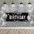 Silver Happy Birthday Banner Backdrop Silver Birthday Party Decorations Black White Balloons Happy Birthday Background Photo Photography Banner for Men Women Birthday Supplies, 72.8 x 43.3 Inch