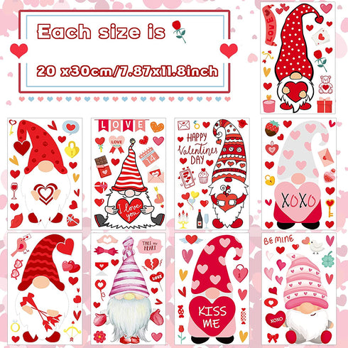 9 Sheets Valentines Day Decor Gnome Wall Stickers Valentines Wall Decals Heart Gnomes Window Stickers Gnomes Wall Vinyl Stickers for Living Room Bedroom Home Art Decor