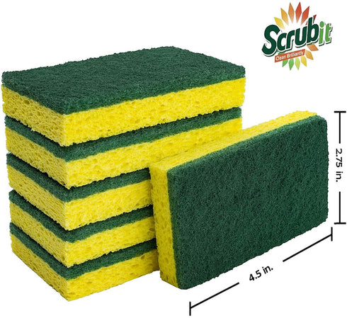 SCRUBIT Heavy Duty Scrub Sponges - Dishwashing Sponge Along with A Thought Scouring Pad -Ideal for Cleaning Kitchen ,Dishes, Bathroom- Yellow- 24 Dish sponges