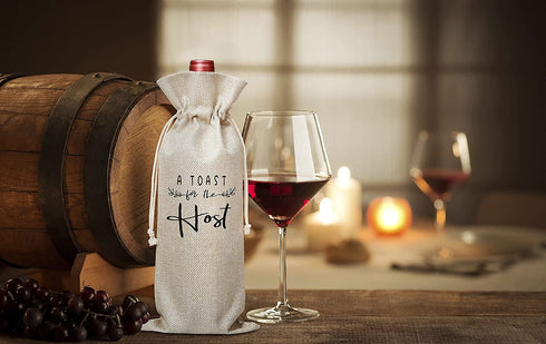 A Toast For The Host Wine Bag, Gift for Bridal Shower Housewarming Party, Gifts for Holiday Hostess Women Wedding Girls Night Burlap Bag €“ 1 Pc(host 002)