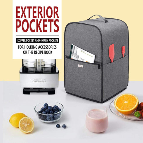 Luxja Food Processor Cover for Cuisinart and Hamilton Beach 11-14 Cup Processor, Food Processor Dust Cover with Accessories Pockets, Gray