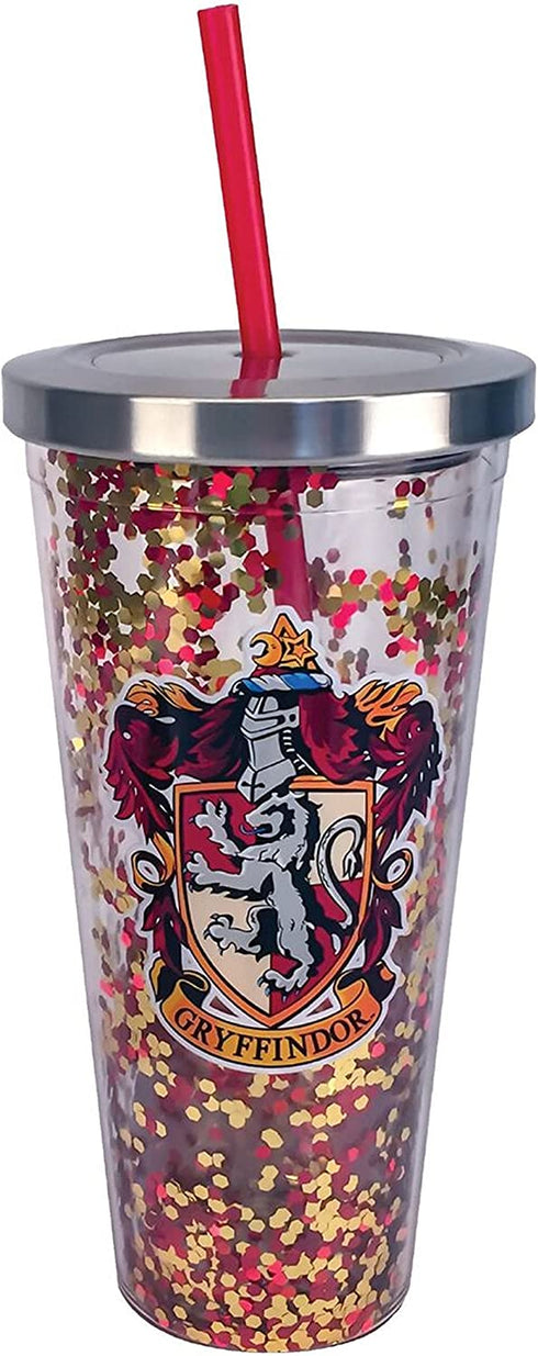Spoontiques - Harry Potter Tumbler - Gryffindor Glitter Cup with Straw - 20 oz - Acrylic - Red