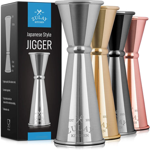 Premium Japanese Style Double Cocktail Jigger, 18/8 Food-Grade Stainless Steel, 1oz-2oz Etched Markings With Incremental Gradations, Beautiful Jiggers Shot Pourer Measuring Tool - By Zulay Kitchen