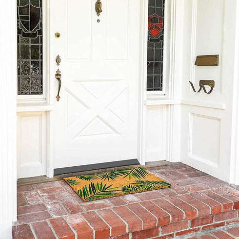 Tropical Green Palm Welcome Mat, Natural Coir Doormat (30 x 17.2 x 0.5 in)