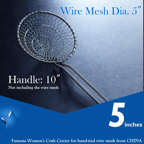 Hicook Stainless Steel Kitchen Spider Strainer Skimmer Ladle Food Dumpling Noodle Strainer for Pasta Spaghetti Noodles and Frying, 5 inches