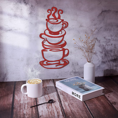 Coffee Cup Metal Wall Art, Farmhouse Kitchen Restaurant Decor Coffee Bar Sign, Red