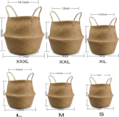 DOKOT Seagrass Plant Basket with Handles, Round Storage Wicker Basket (10.6inch Diameter x 12.5inch Height, Natural)